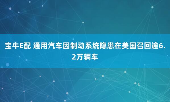 宝牛E配 通用汽车因制动系统隐患在美国召回逾6.2万辆车